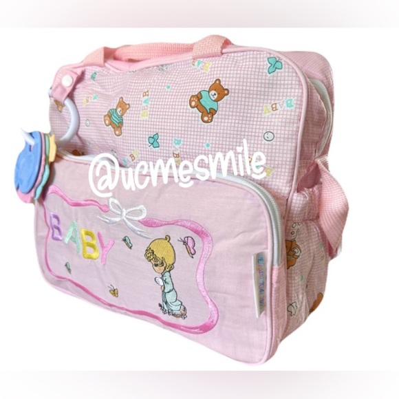 Precious Moments Vintage 6-in-1 Pink Medium Baby Diaper Bag w/ Teething Toy Ring - Picture 4 of 16